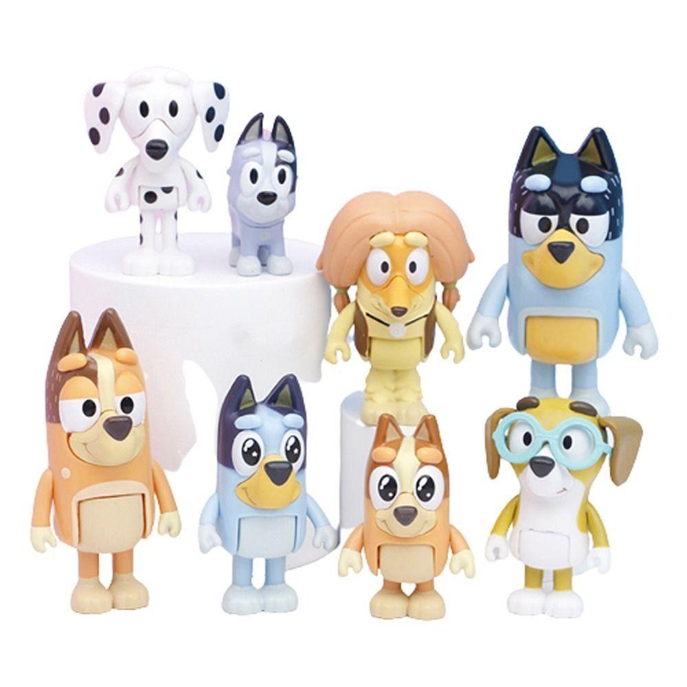 Needway Blue and Friends Figure Mainan Hadiah Ulang Tahun Toy Figure Untuk Hadiah Anak Dekorasi Desktop Ornamen Mobil Model Koleksi Ornamen Rumah Bluey Bingo Action Figure