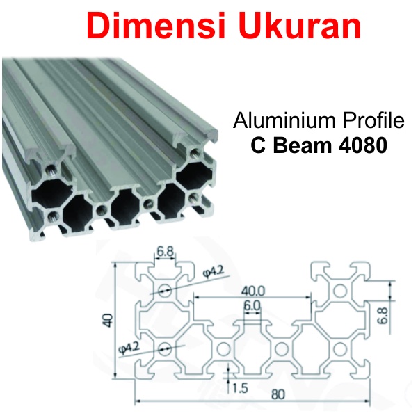 [HAEBOT] Aluminium Profile C- Beam 4080 40x80 AP4080 Alumunium Profil Frame CNC Extrusion Mini Kerangka Mekanik Series 40mm x 80mm 3D Printer 1 cm