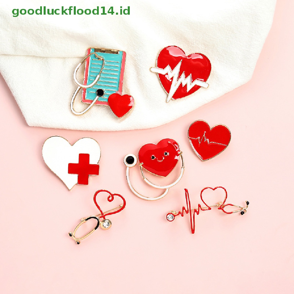 [GOOGFOUR] Bros Dokter Perawat Pin Jantung Electrocardiogram Kerah Lapel Pin [TOP]