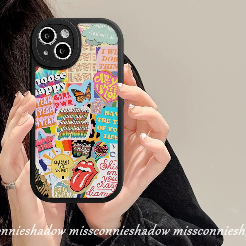 IPHONE Case Kompatibel Untuk Iphone11 14 13 12 Pro Max7 8 6 6s 14 Plus XR X XS MAX SE 2020 Ins Fashion Huruf Kupu-Kupu Trendi Merek Stiker Label Lembut TPU Penutup Belakang