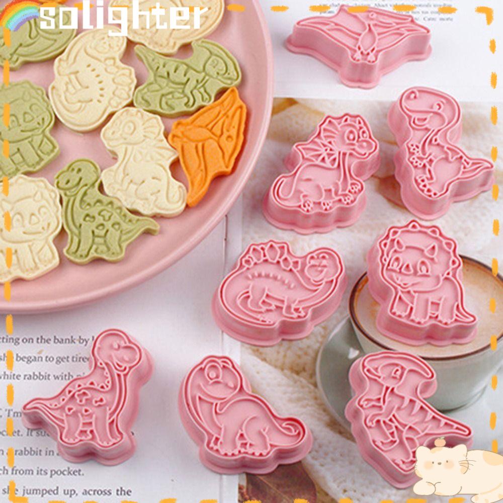 Solighter 8pcs/set Cetakan Biskuit Makanan Fondant Plunger Plastik Cetakan Kue