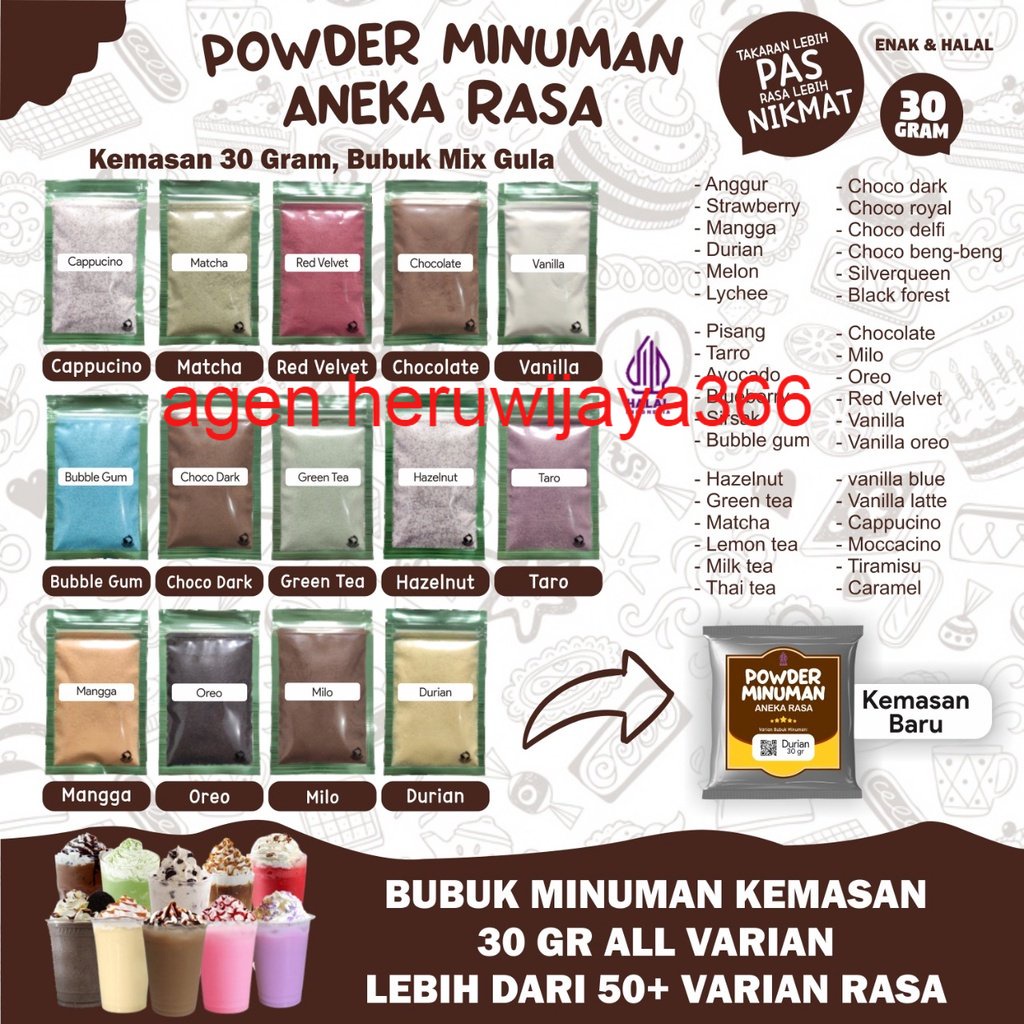 

Bubuk Serbuk Minuman Sachet Aneka Rasa Bubuk Minuman Kekinian 30Gram Instan Flavor Powder Boba Drink