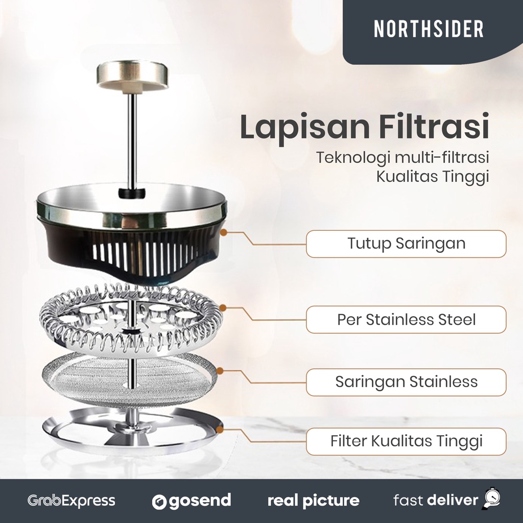 FRENCH PRESS COFFEE TEH PLUNGER 350ML STAINLESS FP-001 - ALAT KOPI TEH