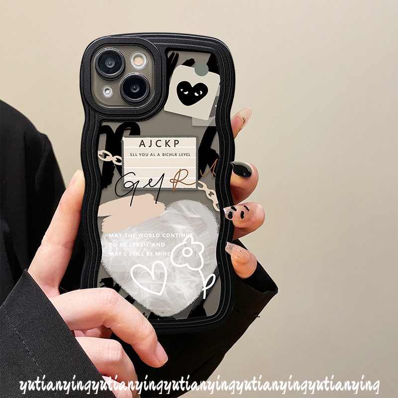 IPHONE Ins Lucu Cinta Hati Graffiti Case Kompatibel Untuk Iphone11 14 13 12 Pro Max 7plus 8plus 6 6s 8 7 Plus XR 14Plus X XS Max SE 2020 Comme des Garcons Lembut TPU Cover