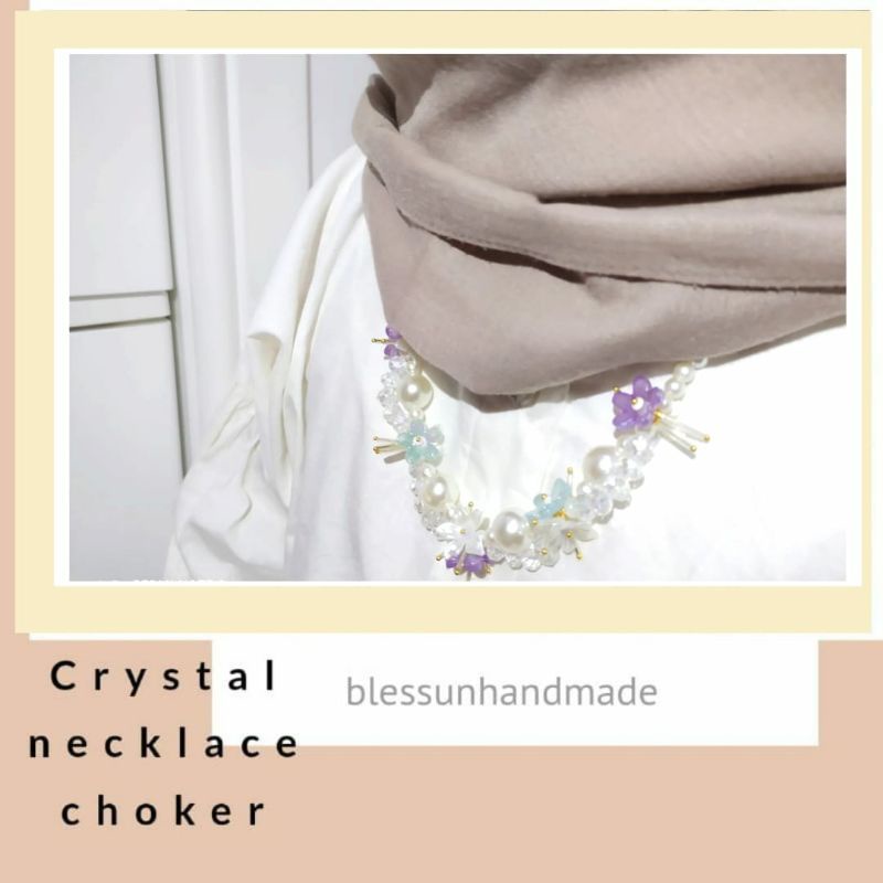 crystal necklace choker daisy by blessun handmade / kalung hijab mutiara / necklace hijab