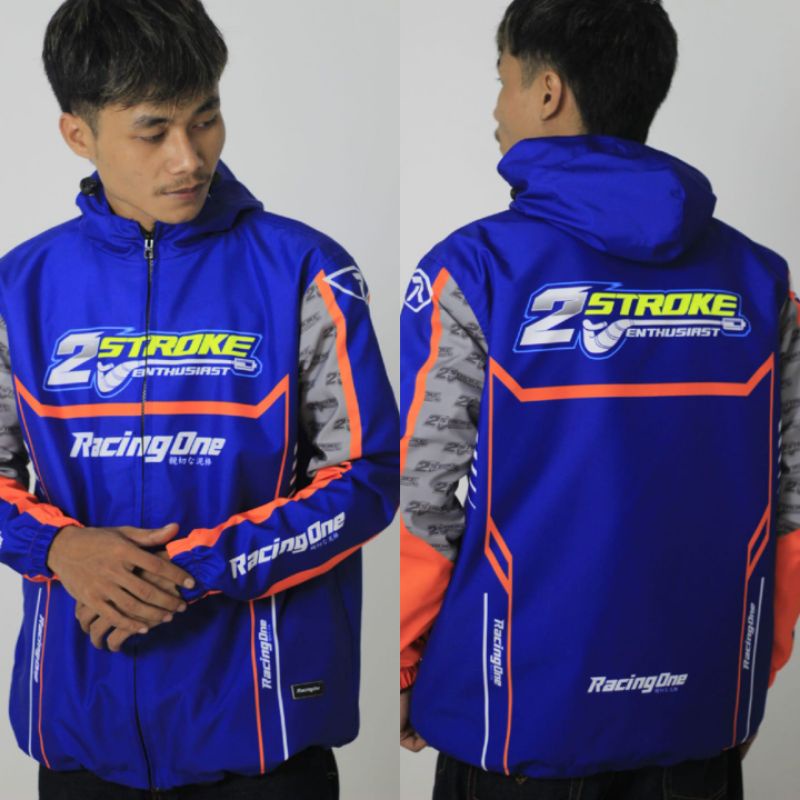 JAKET PARASUT 2 STROKE BIRU ORANGE