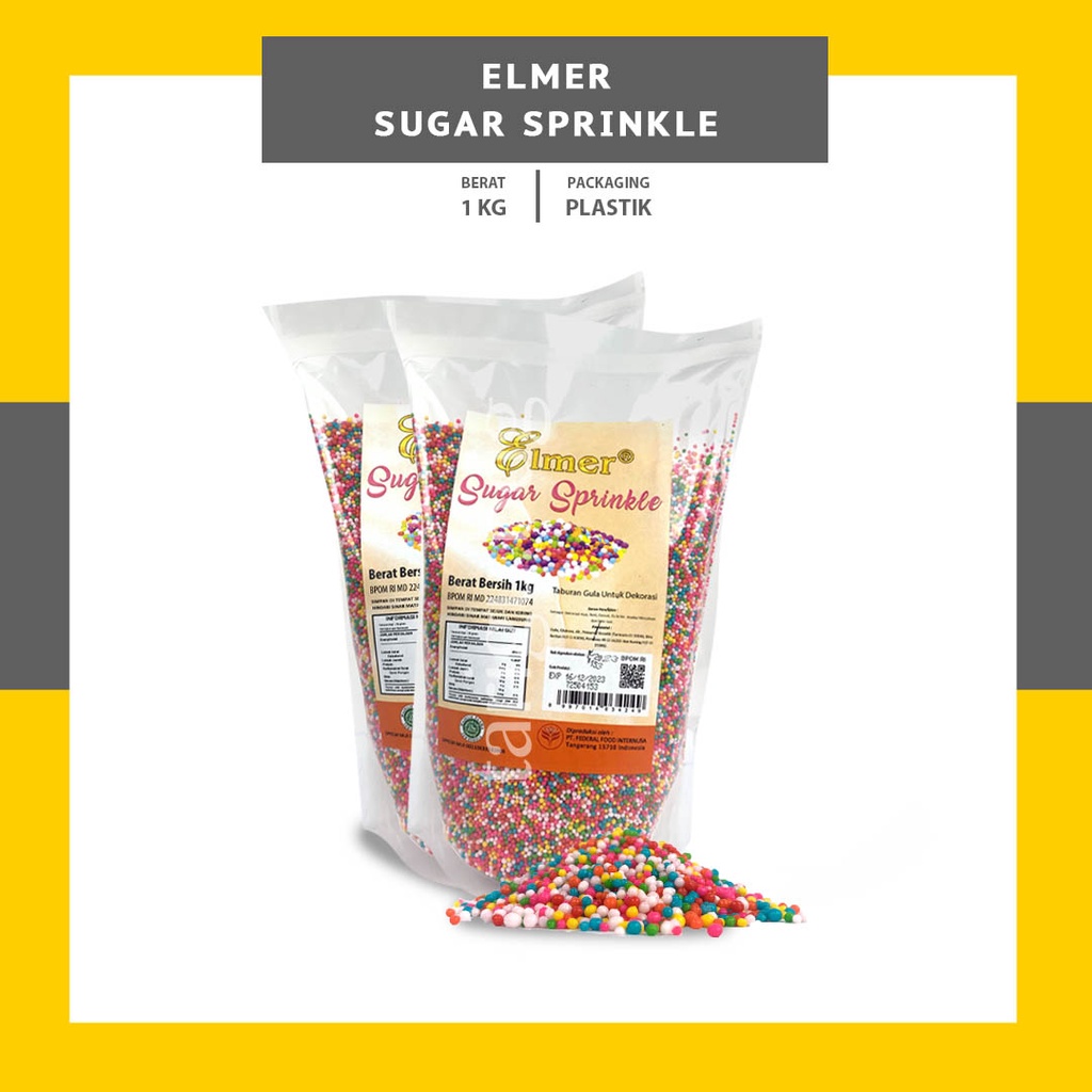 1KG ELMER SUGAR SPRINKLE - TRIMIT HIASAN KUE RAINBOW - TABURAN GULA DEKORASI - TABURAN CORN FLAKE