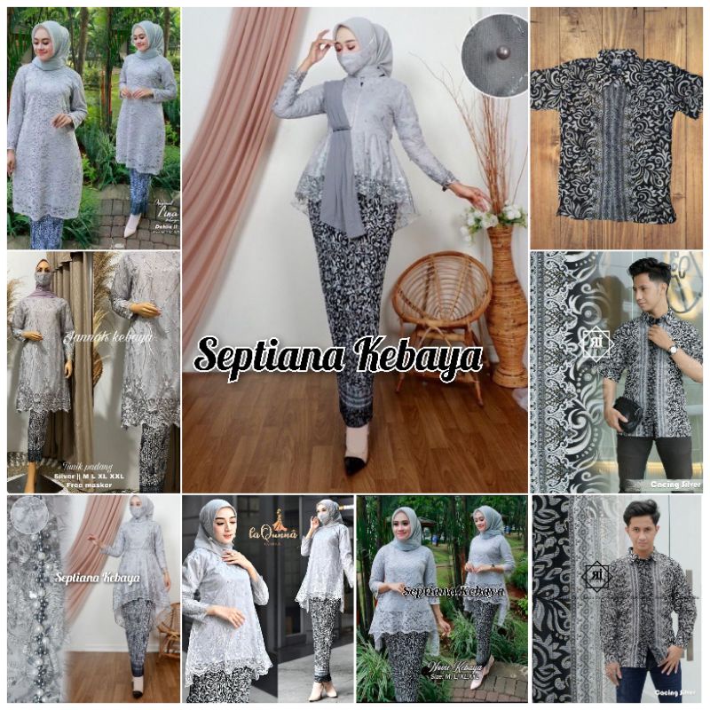 couple kebaya dan batik silver / kebaya couple  batik / set kebaya  couple modern  / kebaya tunangan