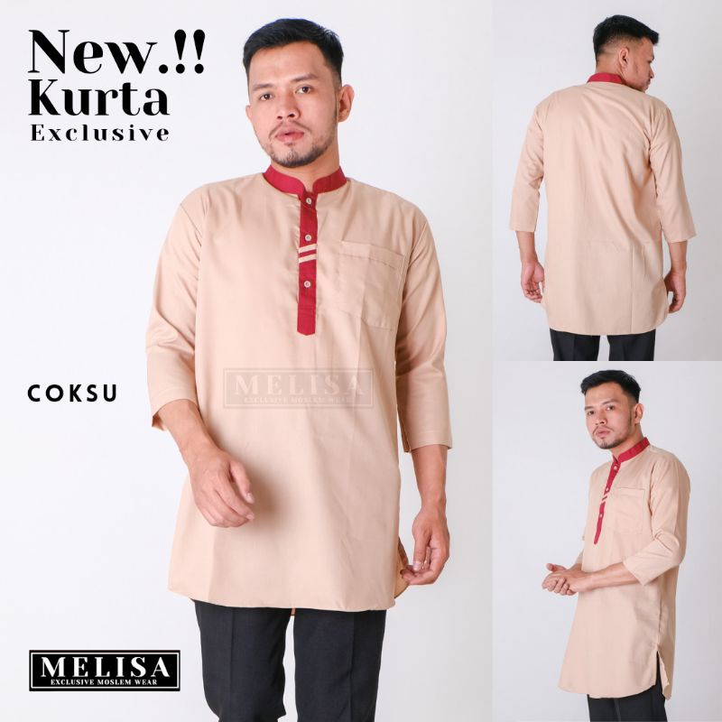 Koko Kurta Dewasa Baju Koko Kurta Pria Lengan 3/4 Warna Coklat Susu Bahan Toyobo Super Premium