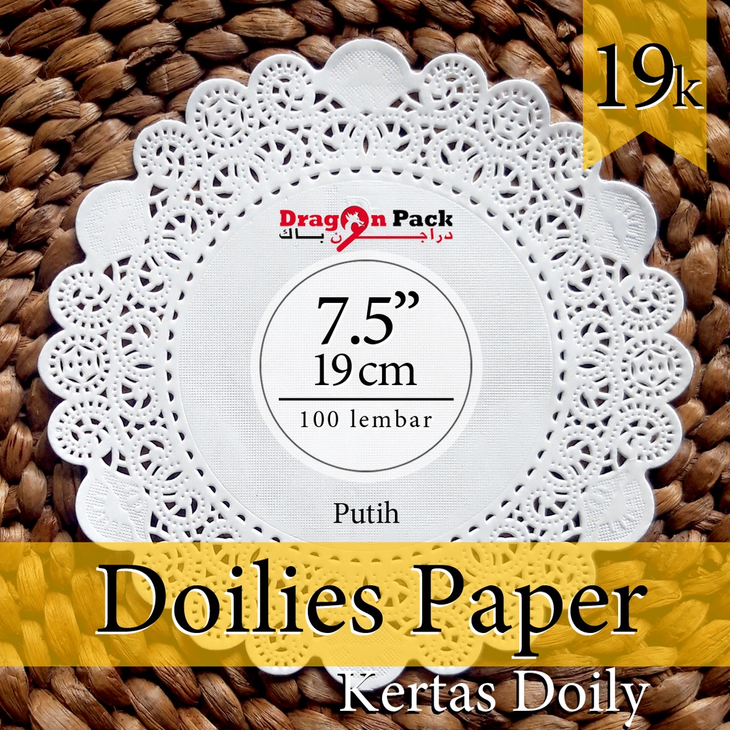 

Doily Paper Kertas Doilies 7.5" ( 19cm ) 1 pack isi 100 lembar Kertas Alas Renda / DragonPack