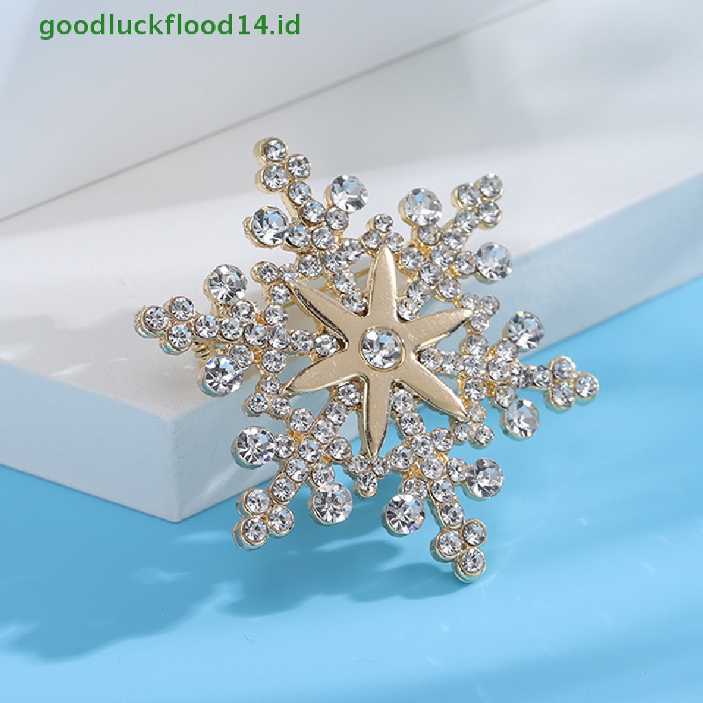 [GOOGFOUR] Fashion Pin Menawan Kristal Berlian Imitasi Bros Natal Snowflake Bros Natal Bros Hadiah [TOP]