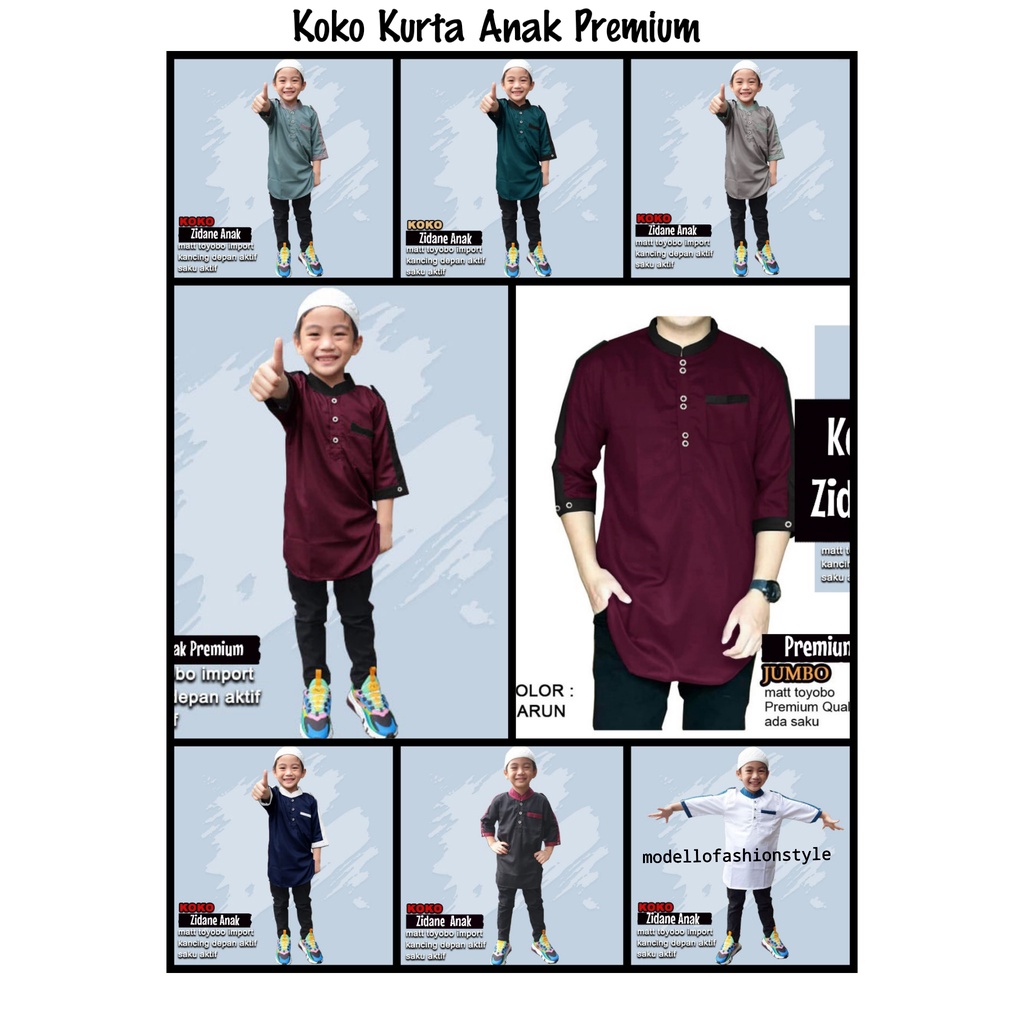 ZIDANE ANAK- KOKO KEMEJA KURTA QURTA ANAK KID KIS 4 5 6 7 8 9 10 11 TAHUN LEBARAN LENGAN TANGAN PANJ