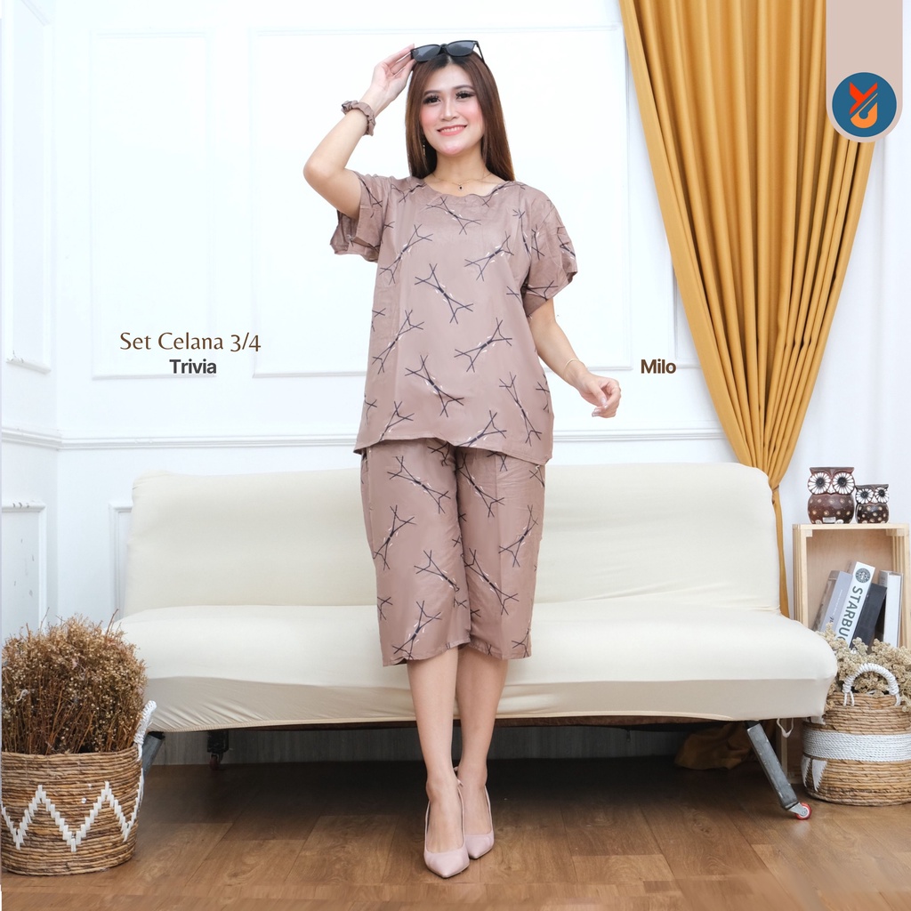 YashCollection Setelan Baju Tidur Celana 3/4 Setelan Piyama Rayon Free Kucir