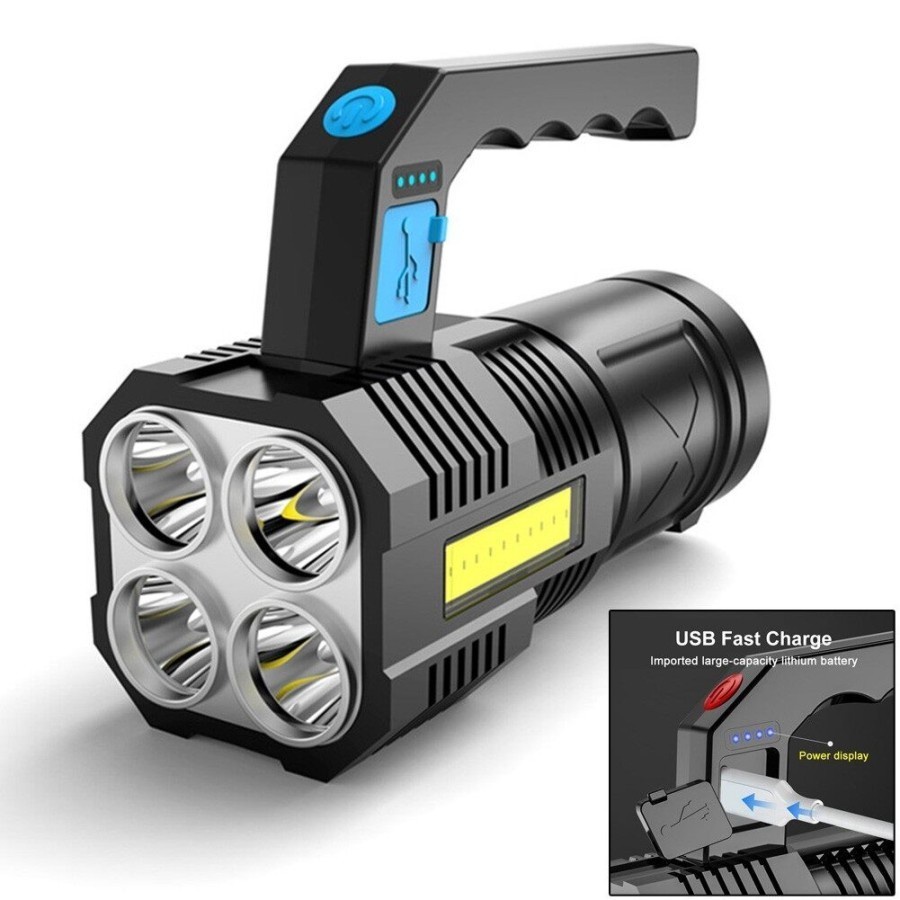 Senter LED Cas Super Terang 600Lumen + COB 4 Mode Emergency USB Cas - Kenji Shop