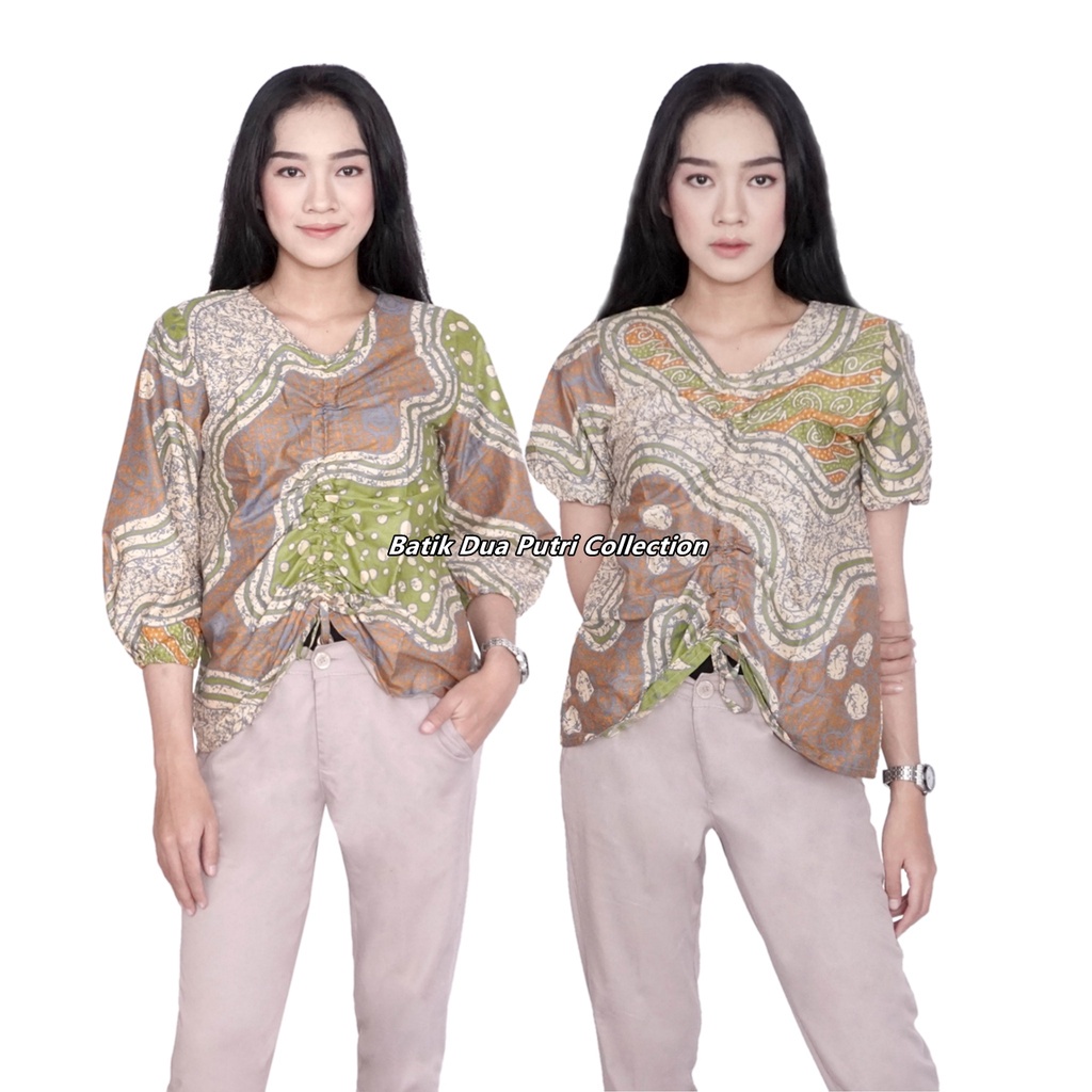 Blouse Batik Atasan Batik Model Serut Depan Lengan Pendek dan 7/8 Batik Dua Putri Collection