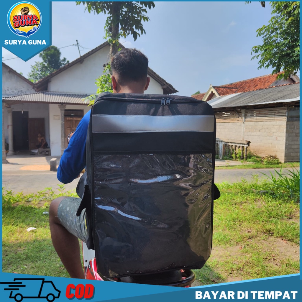 Tas barang untuk sepeda motor box motor warna hitam multifungsi tas kurir punggung bahan dinier poly