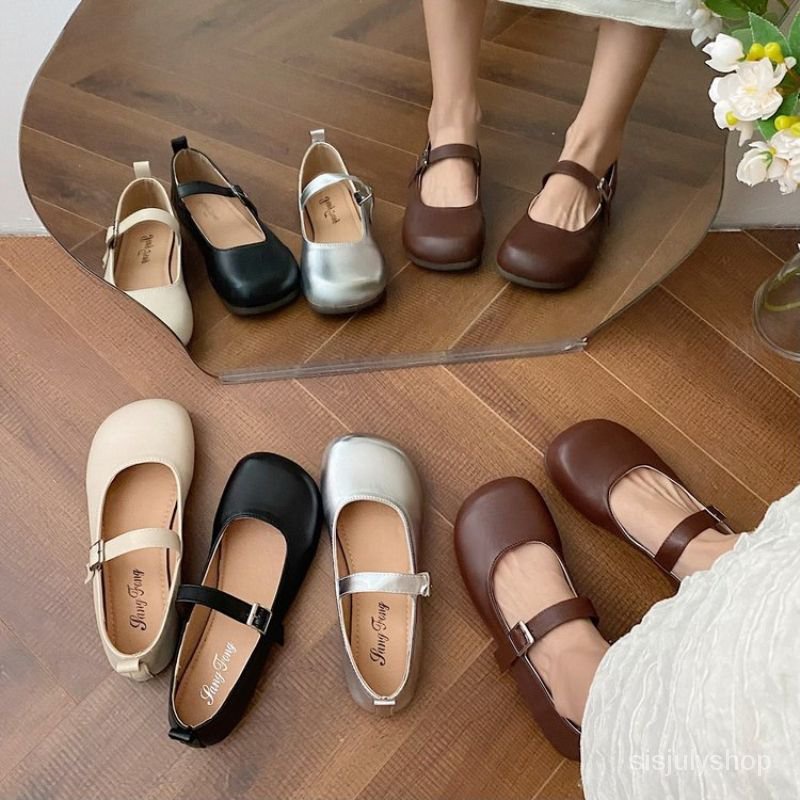 #Sisjuly# Sepatu kulit kecil hitam wanita hitam sepatu retro Prancis baru sepatu gaya perguruan ting