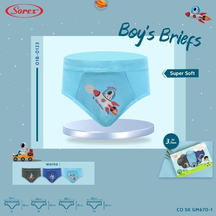 Celana Dalam Sorex Anak Laki-laki GM670-1 Super Soft Boys Brief (3Pcs)