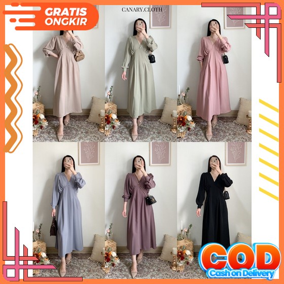 New Nabila Dress / Dress Kondangan Simple / Bahan Crinkle Airflow / Terbaru / Fashion Muslim / Bisa 