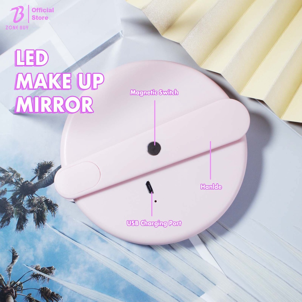 Make Up LED Mirror Standing / Cermin Lipat Portable Import / Kitty Telinga Kucing Bulat Mirror Makeup /lampu led mirror Cermin Make Up Bulat Dengan Lampu LED