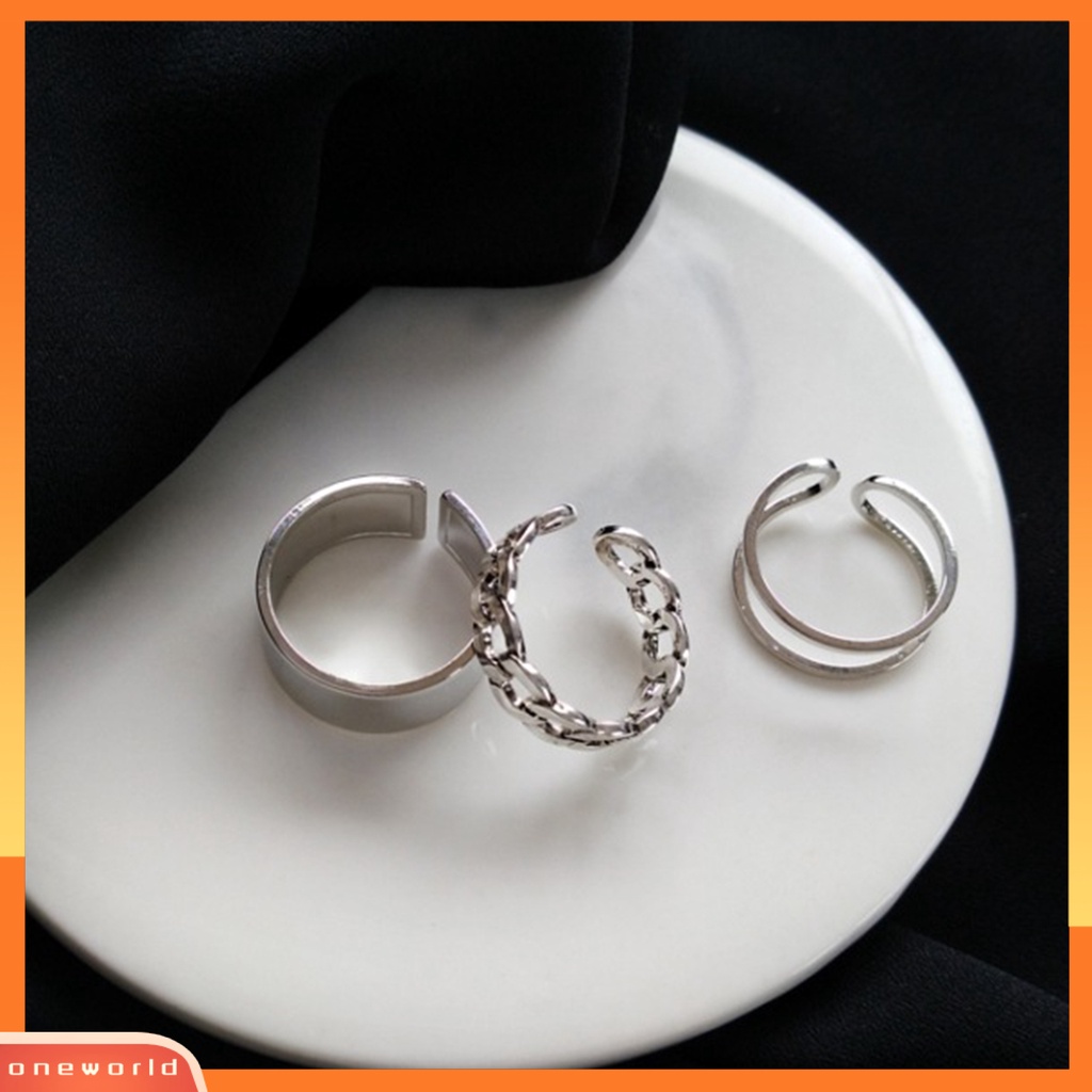 {oneworld} 3pcs Cincin Wanita Kepribadian Hip-hop Adjustable Open End Finger Joint Dekorasi