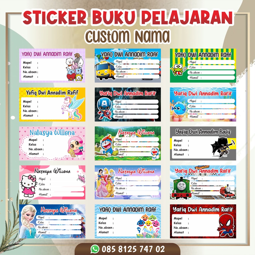 

STICKER BUKU PELAJARAN // Sticker nama // Sticker custom // Ukuran A4