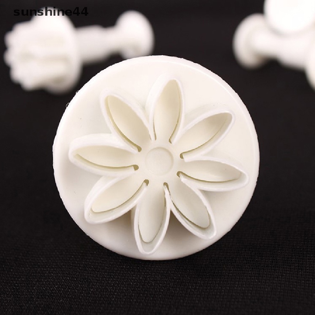 Sunshine 4Pcs Pernikahan Bunga Daisy Kue Plunger Fondant Stamps Cookie Cutter Cetakan.