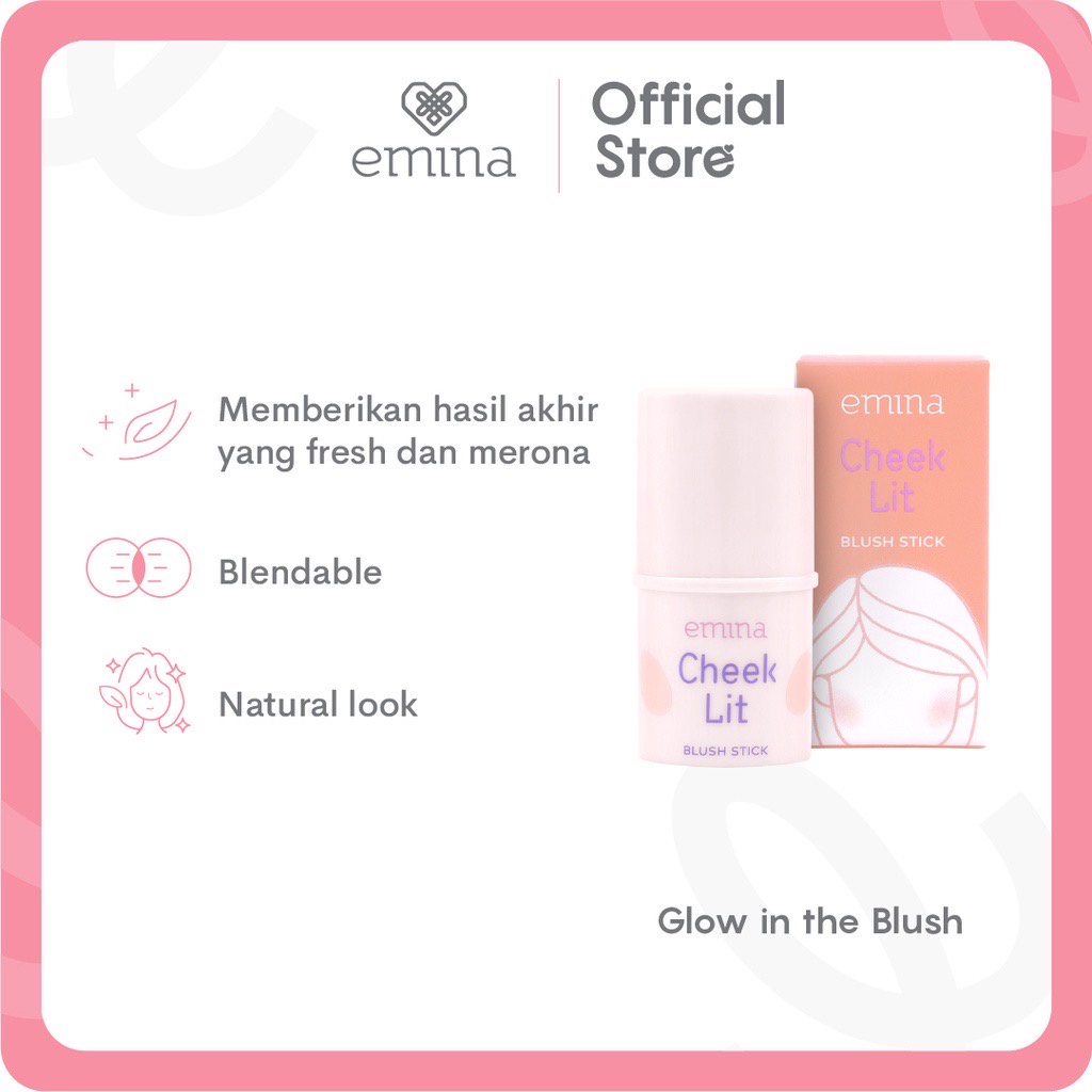 EMINA Cheek Lit Blush Stick Indonesia / Blush On 7g / Perona Pipi Buildable Intense Color Creamy Powdery Texture / Stik Glow Matte Blusher Blushon / Pink Peach / Cosmetic Kosmetik Makeup Face Make Up Series / Highlighter Stick Pressed Compact Powder Bedak