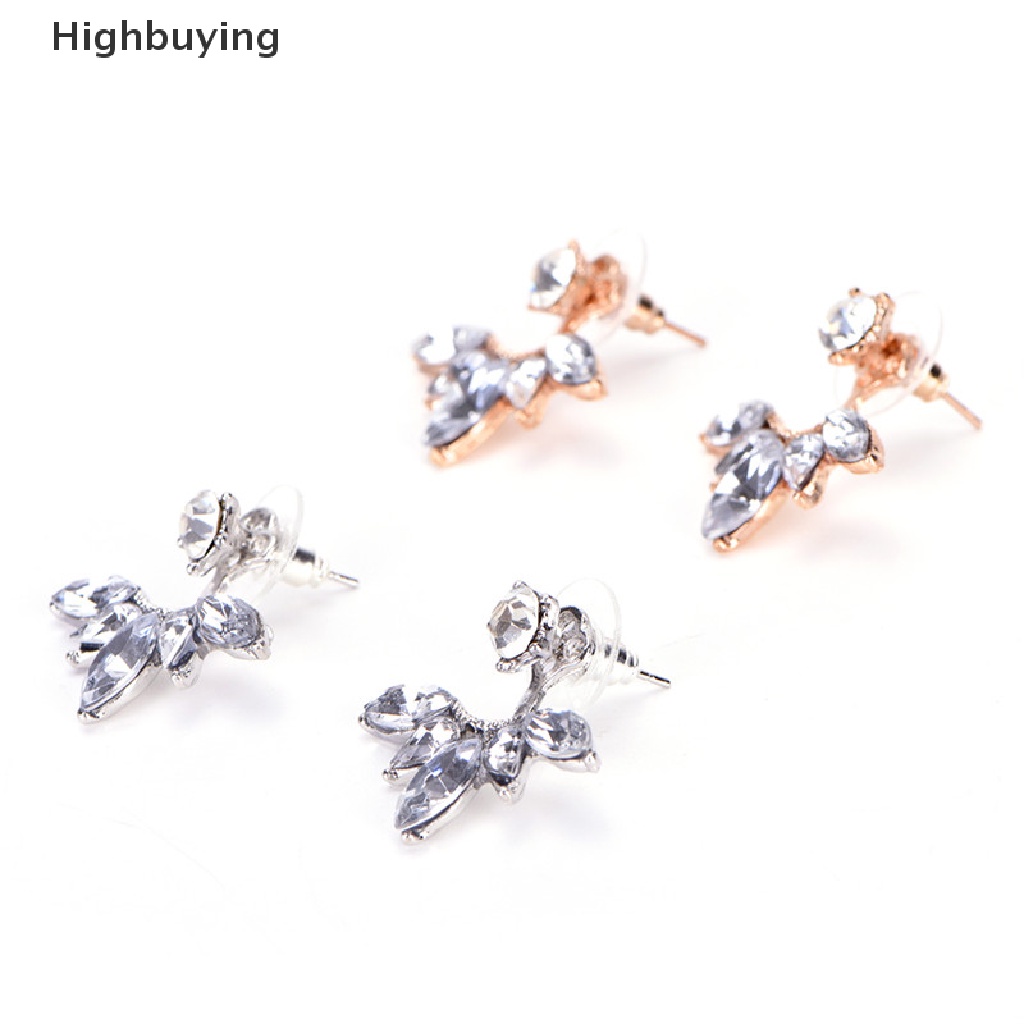 Hbid Hot Sale Berlian Imitasi Anting Daun Fashion Leaf Ear Clips Stud Earrings Untuk Wanita Glory