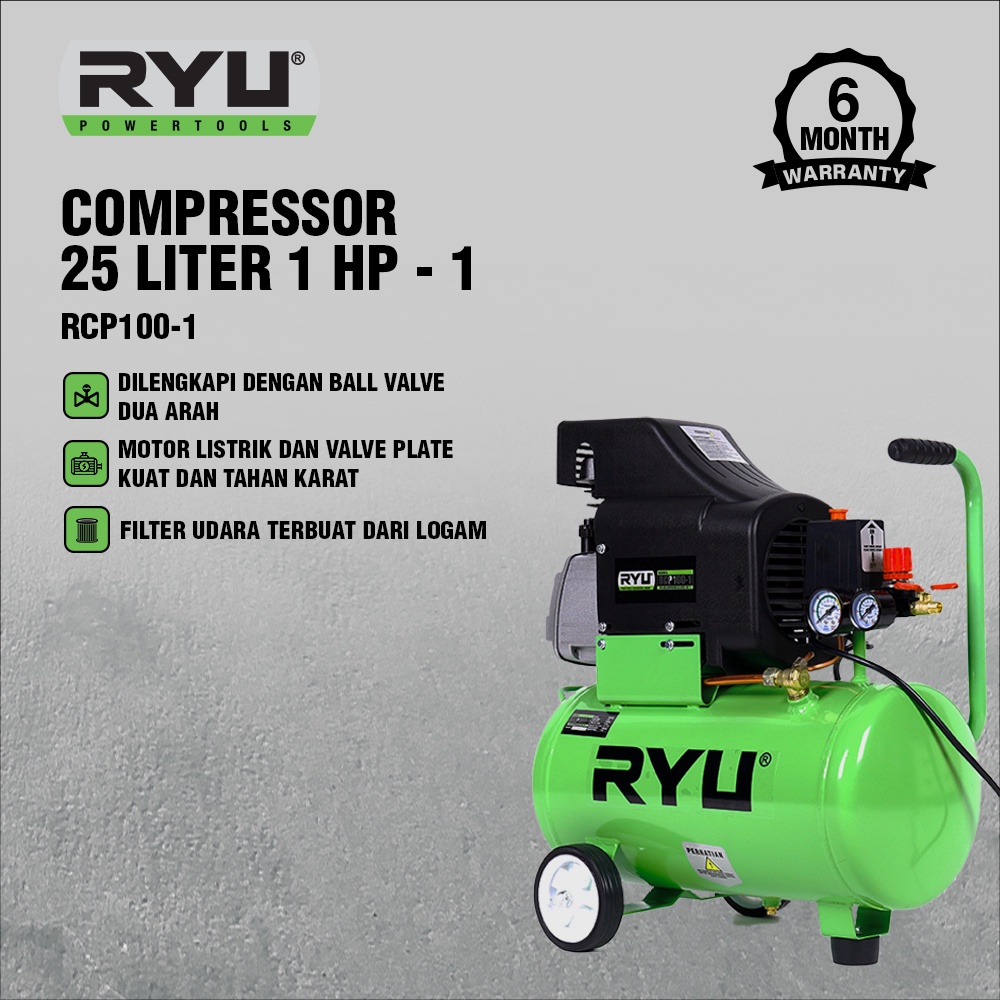 Ryu Compressor 25 liter RCP100-1 - mesin kompresor angin - perkakas
