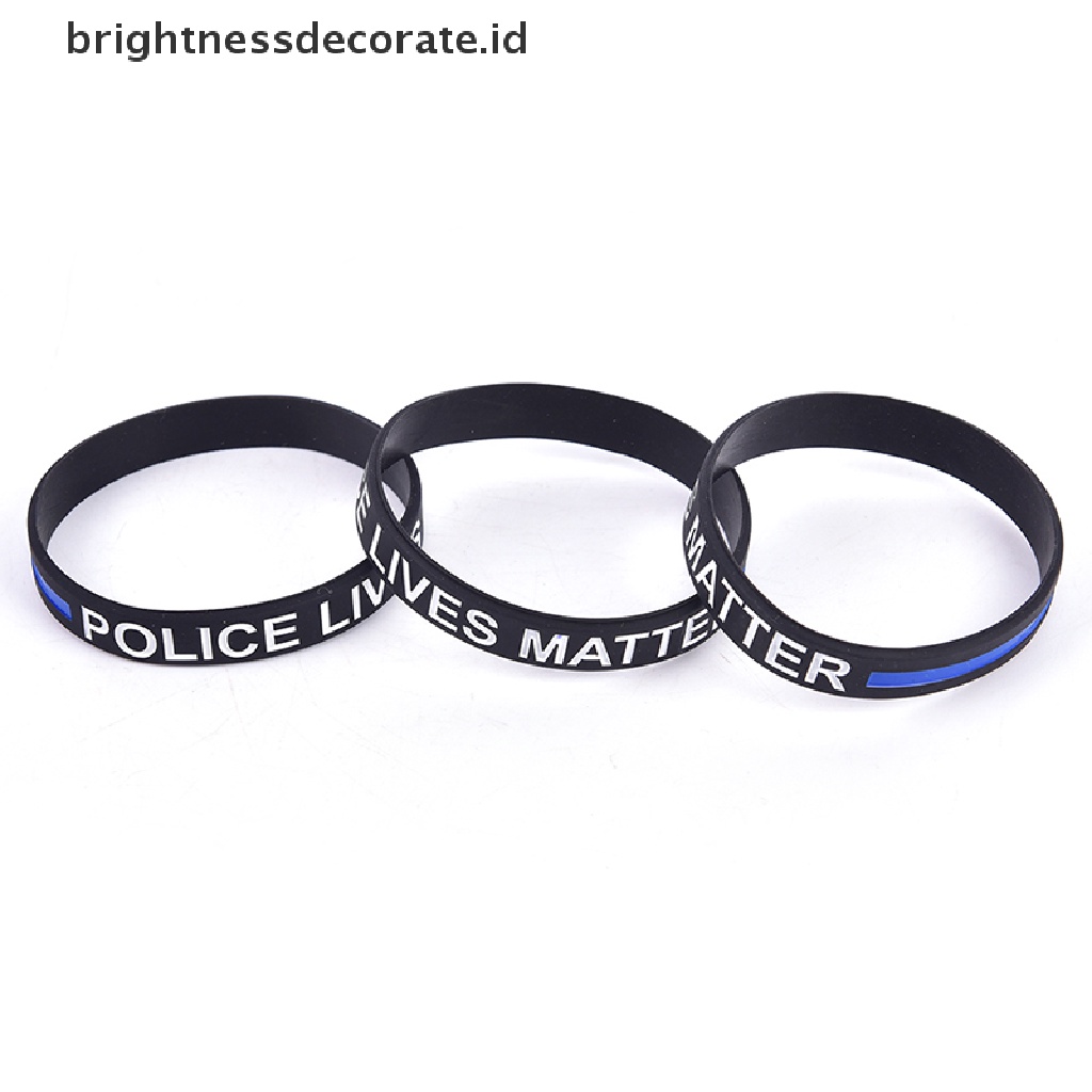 [Birth] Fashion Style Police Lives Matter Wristband Gelang Karet Garis Biru Tipis Hitam [ID]
