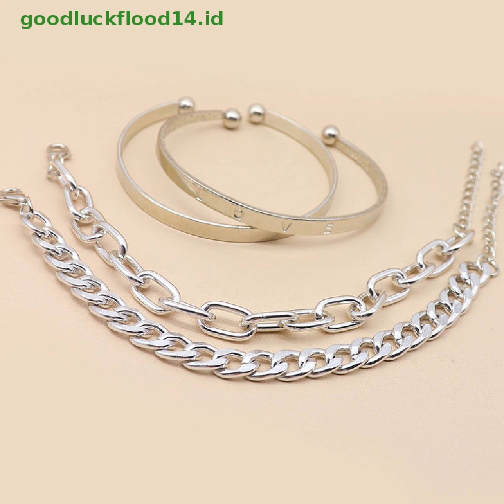 [GOOGFOUR] 4pcs/set Wanita Fashion Punk Hip Hop Rantai Bangles Gelang Perhiasan Aksesoris [TOP]