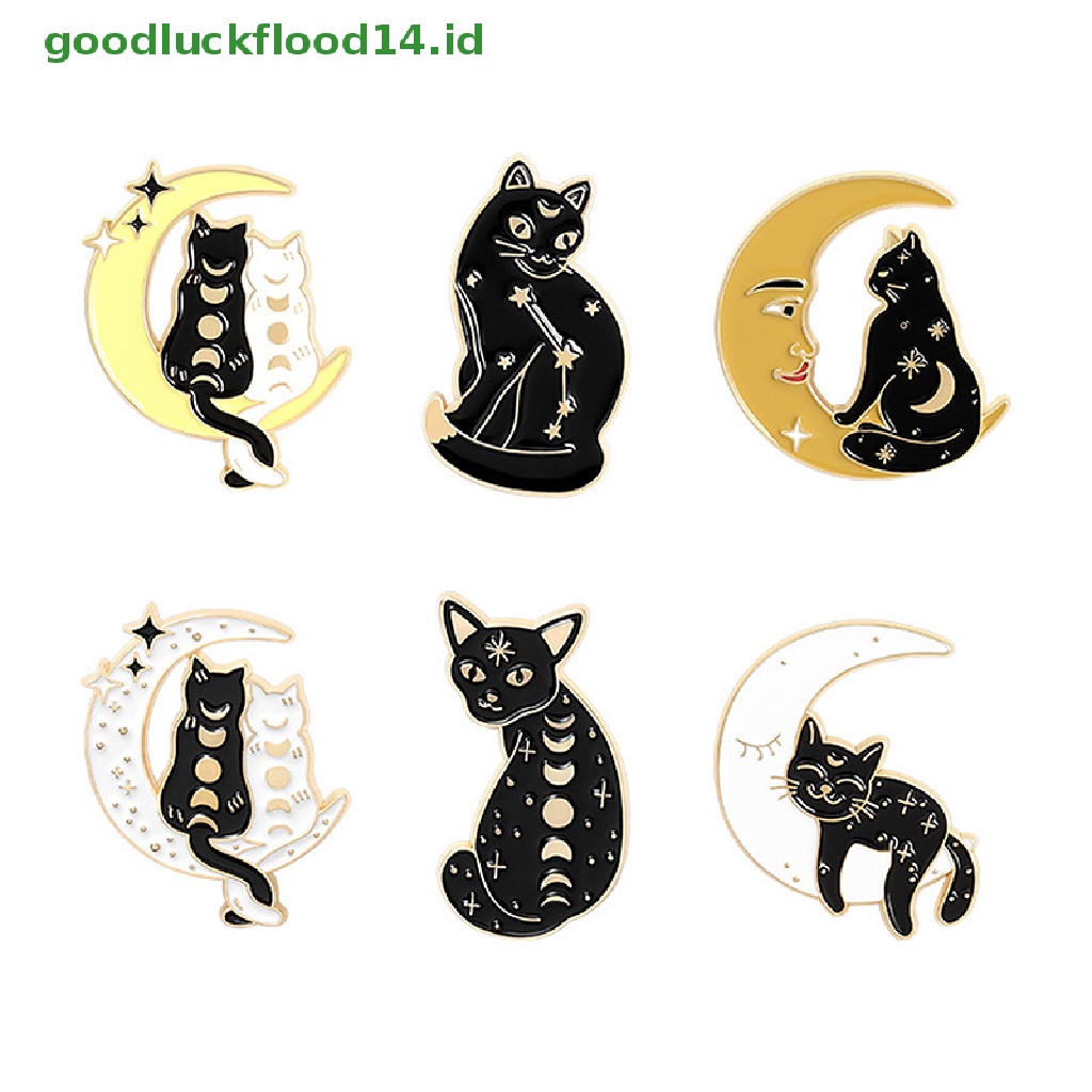 [GOOGFOUR] Witch Cats Enamel Pin Custom Fase Bulan Penyihir Kucing Bros Tas Kerah Pin Hitam [TOP]