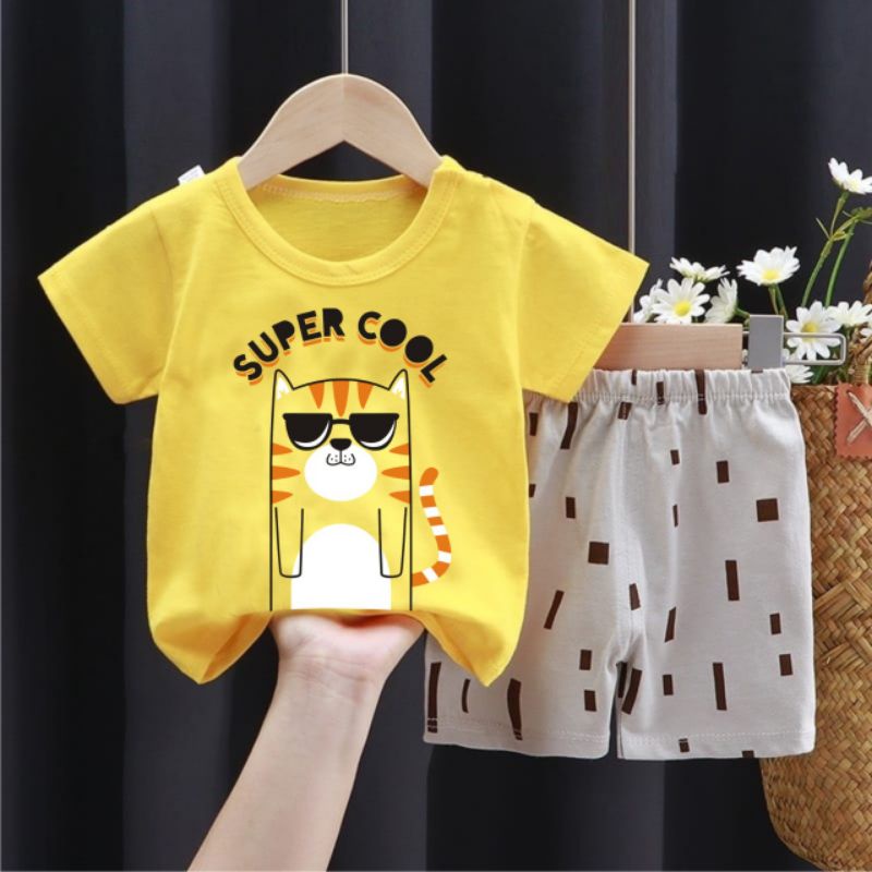 SETELAN ANAK SUPER COOL CAT PREMIUM/SET ANAK UMUR 0-5 TAHUN/SETELAN ANAK ANAK