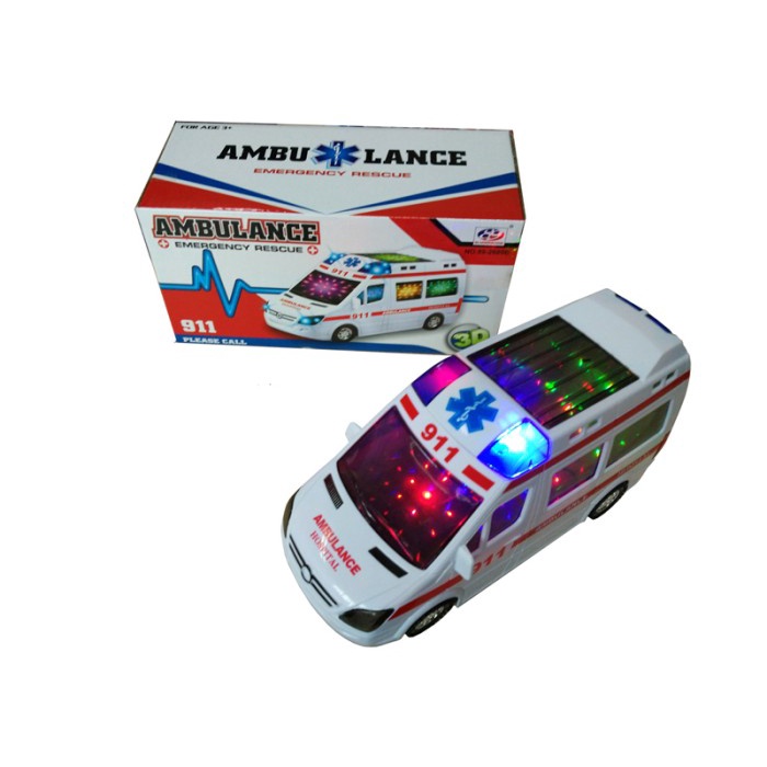 MAINAN ANAK MOBIL AMBULANCE SUARA SIRENE LAMPU 3D DISKO KADO UNIK LUCU