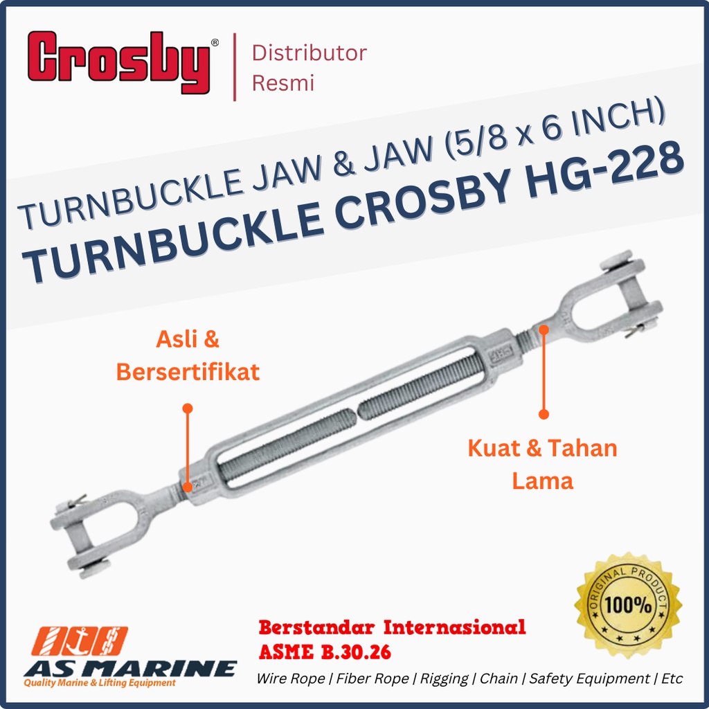 CROSBY Turnbuckle / Jarum Keras / Spanskrup Jaw and Jaw HG228 5/8 x 6 Inch