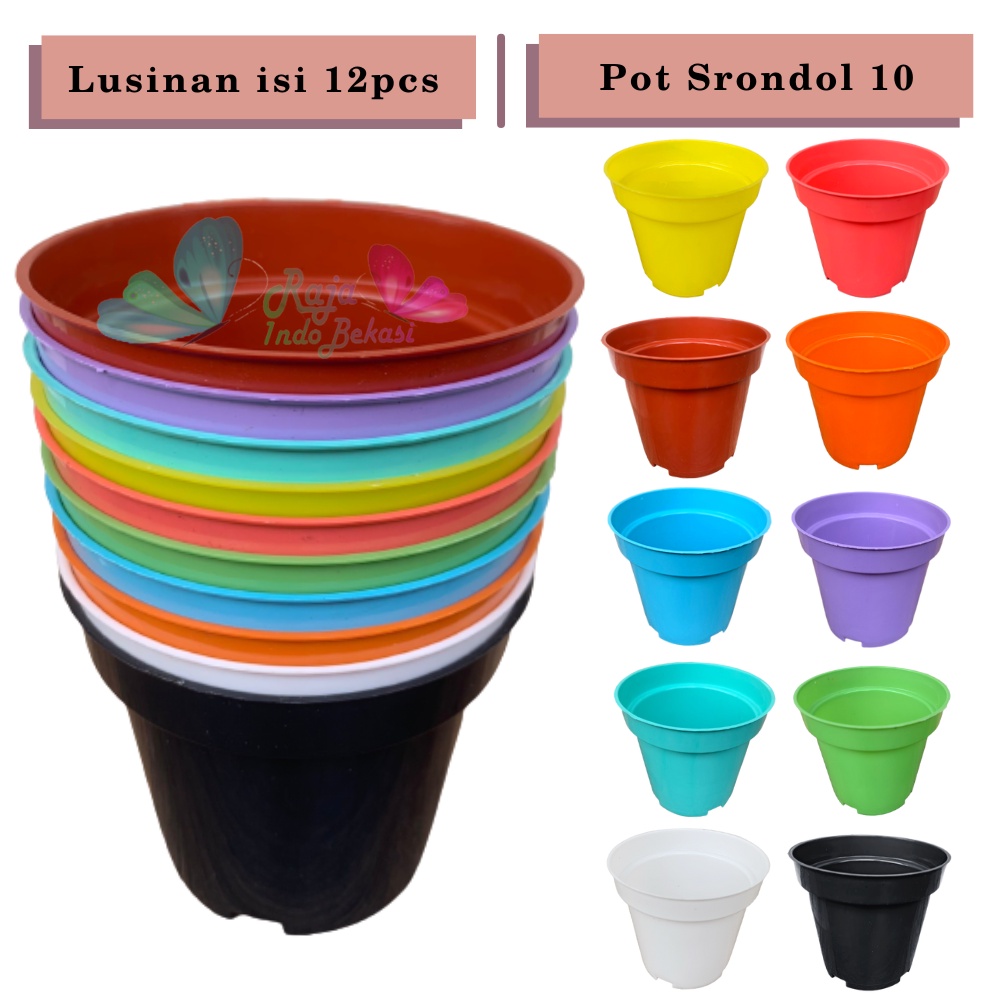 PROMO LUSINAN Pot Bunga / Pot tanaman / Pot plastik warna warni uk 10 (isi 12pcs)