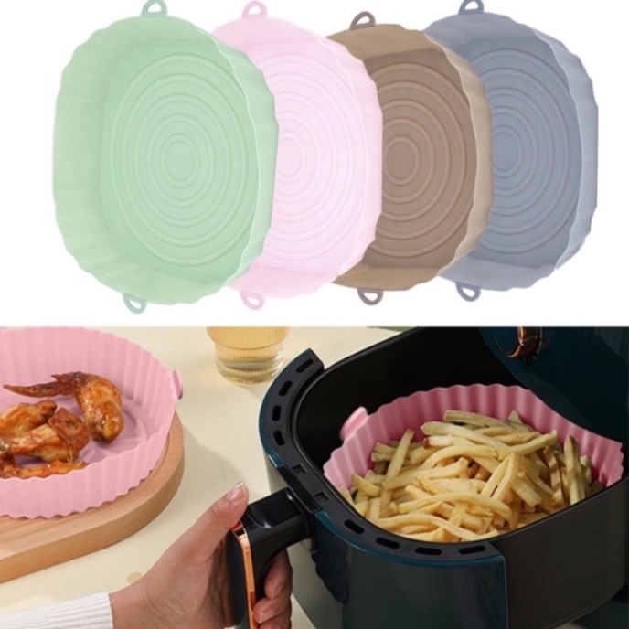 【COD】Loyang Air Fryer Multifungsi Bahan Silikon Food Grade Reusable Untuk Pizza Silicone 20cm