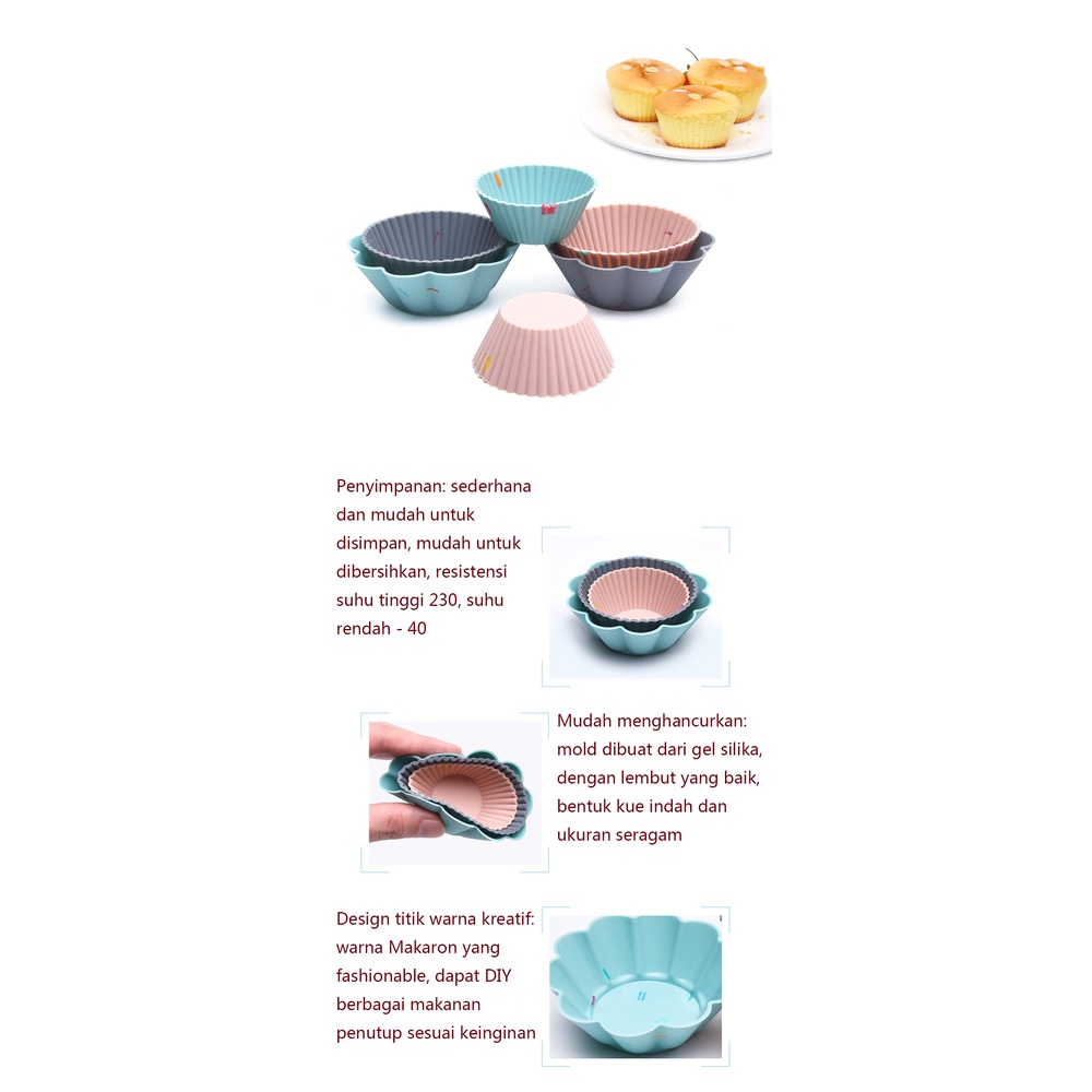 6 Pcs/Set Cetakan Kue Muffin Cupcake Bahan Silikon Memanggang DIY Alat Kue Piring Cangkir