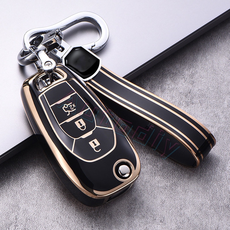 Tpu Gold Edge Chevrolet Lipat Kunci Mobil Remote Key Cover Case Untuk Chevrolet Spark Sonic Camaro Volt Bolt Trax Malibu Cruze 2014-2018 Key Case