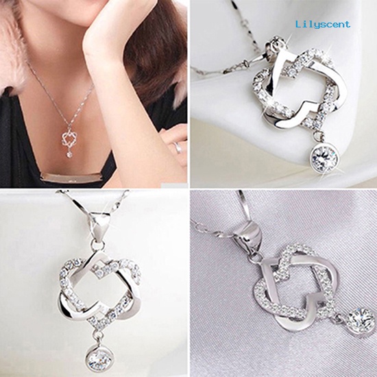 Ls Wanita Fashion Double Berongga Cinta Hati Liontin Kalung Rantai Choker Perhiasan