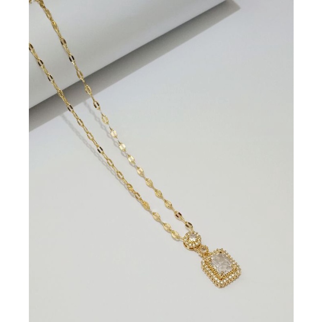 TAC02. Kalung permata Titanium dewasa lapis emas dgn mata zircon