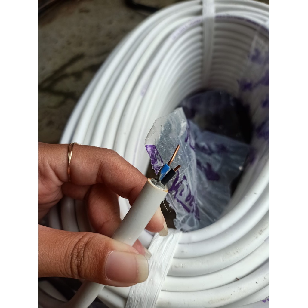 KABEL TEMBAGA SNI KABEL NYMHYO PUTIH 2 x 1,5 asli tembaga 50 meter