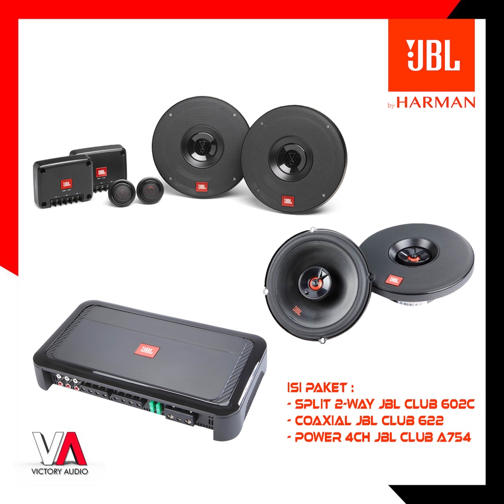 Paket Audio Mobil Full Set Sound System JBL CLUB SERIES 1 - Speaker Split 2-Way Club 602C Coaxial Cl