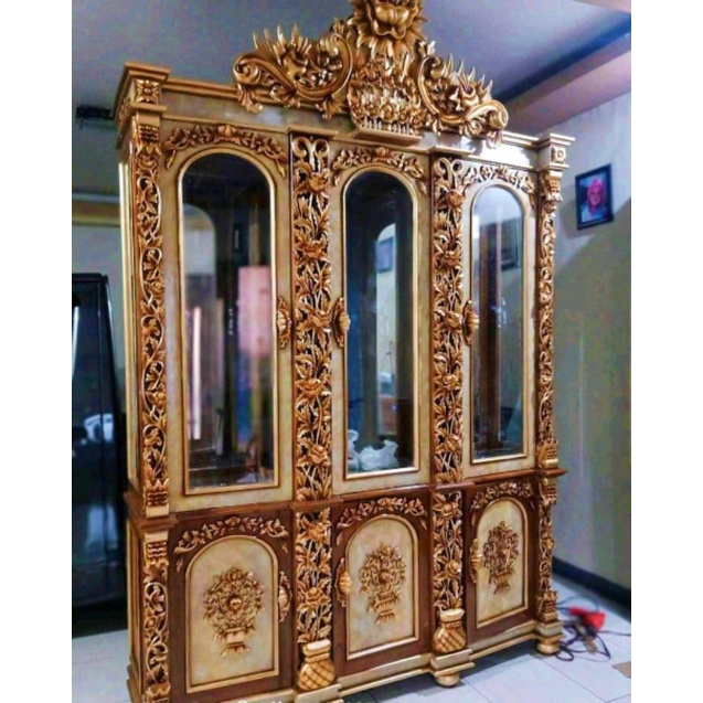 lemari hias shima pintu 3 kayu jati