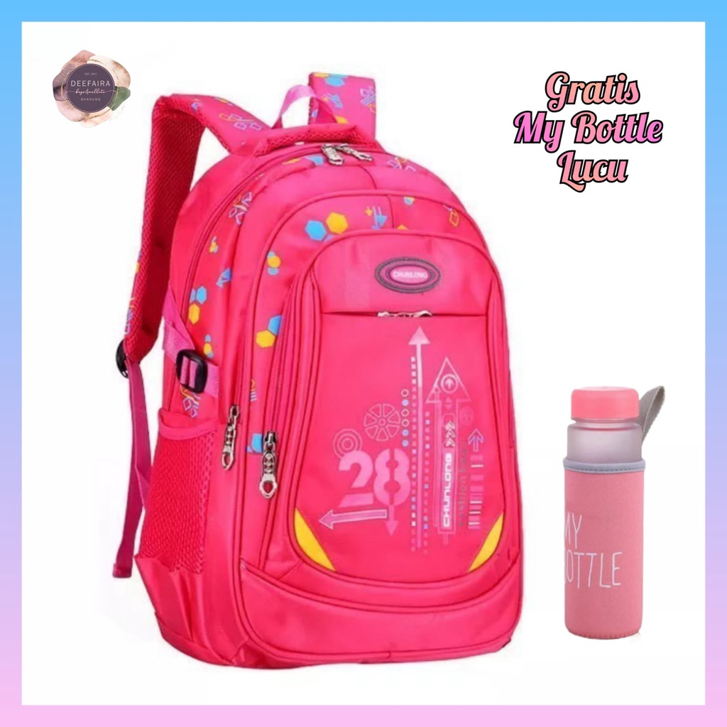 Tas Ransel Perempuan Remaja Motif CLG1 Free Botol Minum Lucu Untuk Anak Sd Smp Sma