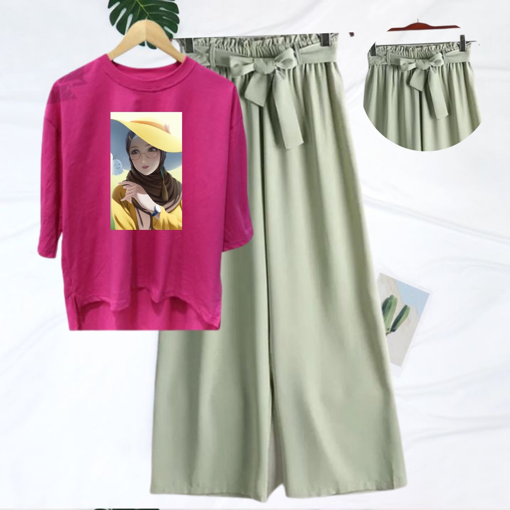 Choice Ali - Baju 1 Pasang Anak Muslimah Set Tunik Dan Celana Kulot Hijab Summer