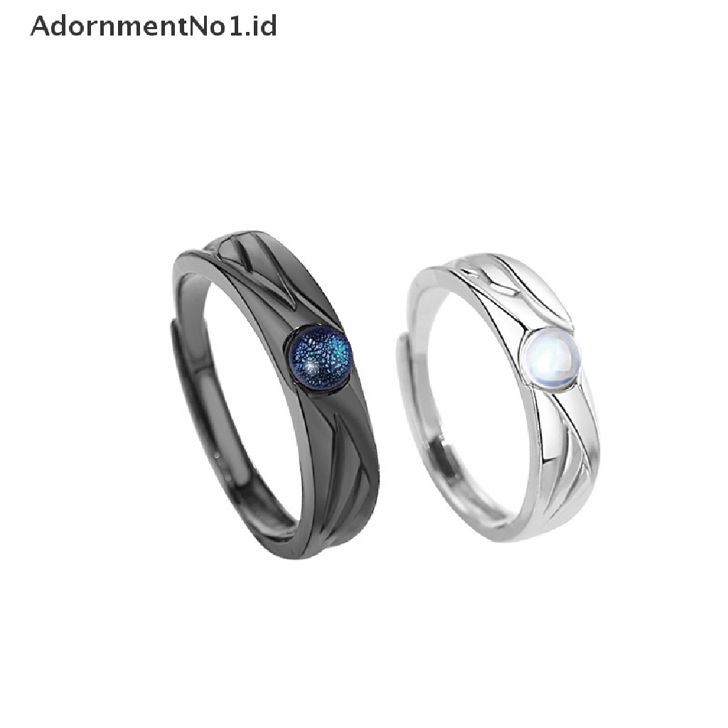 [AdornmentNo1] Cincin Pasangan Malaikat Dan Setan Hitam Dan Putih Sepasang Tren Siswa Cincin Terbuka retro moonstone pair ring [ID]