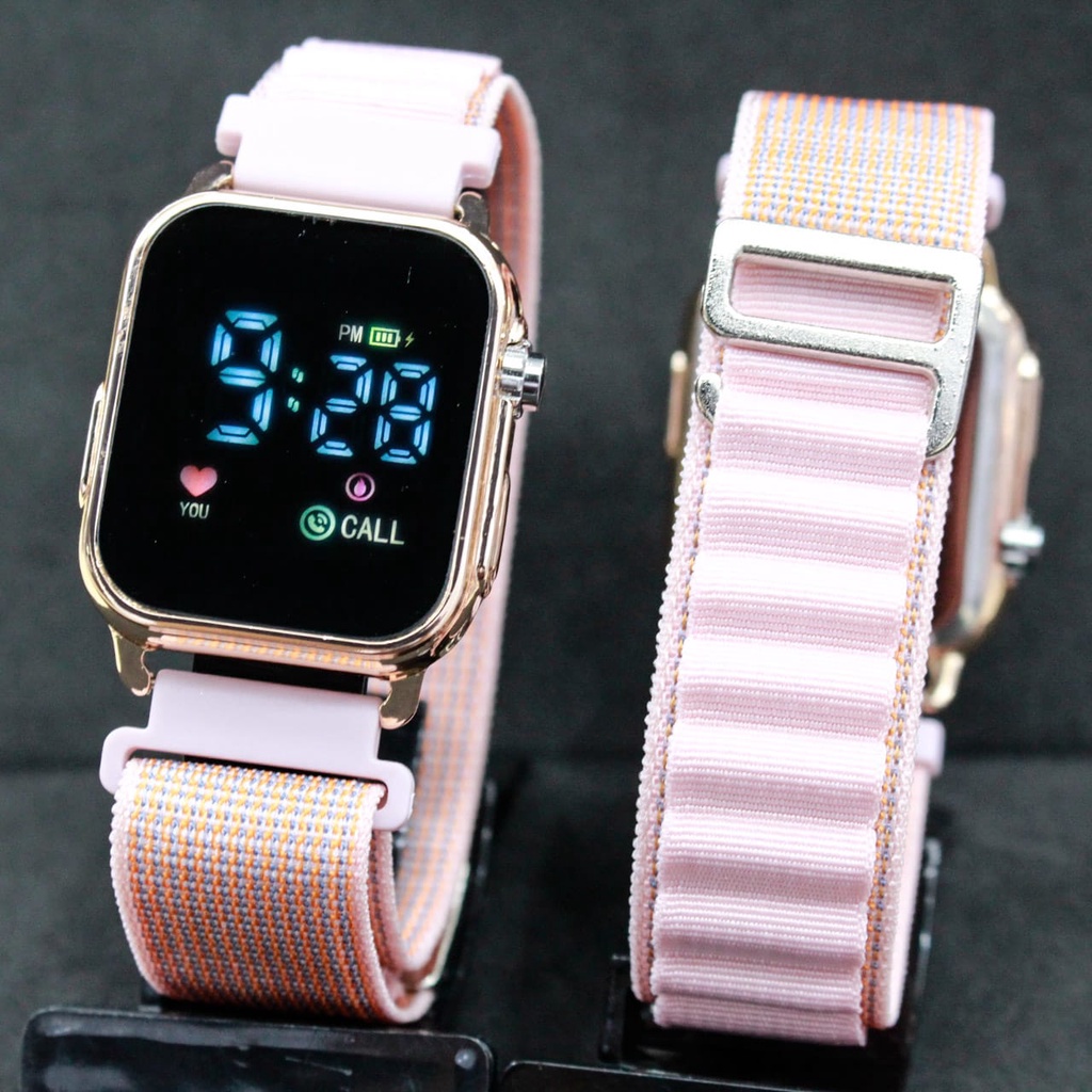 JAM TANGAN FASHION WANITA LED KANVAS JHINSENGSI RING ROSE GOLD/JAM TANGAN LED KANVAS TERBARU/