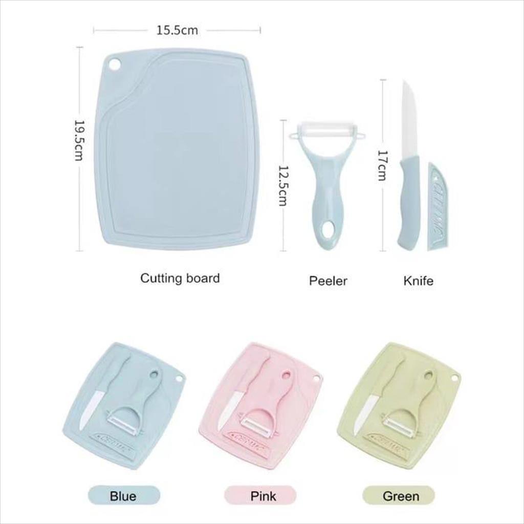 LS 976. Pisau Set Talenan Peeler 3 in 1 Pisau Set Keramik Pengupas Buah Talenan Pisau Serbaguna Super Tajam Kitchen Tools